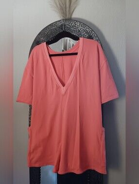 ✨️ Free People Movement, VNeck/Back Coral Romper. Sz: XS-XL. WOT.
